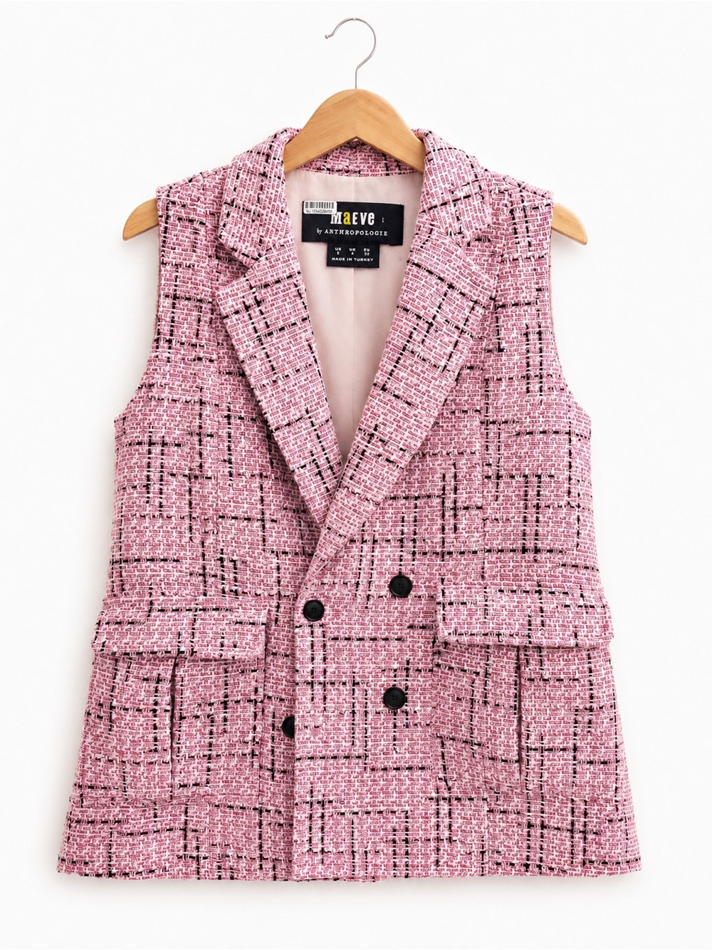 Maeve Anthropologie Pink Tweed Sleeveless Blazer Vest Size 0